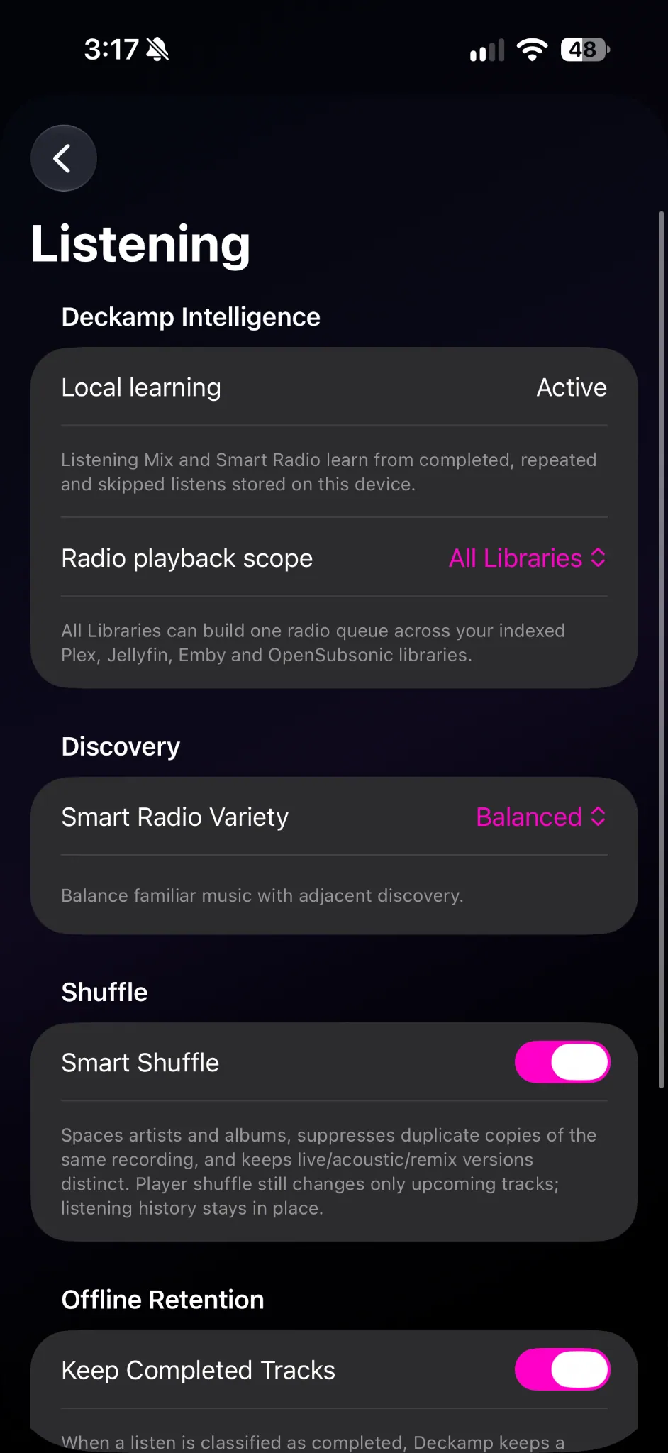 Deckamp Audiophile settings sanitized preview