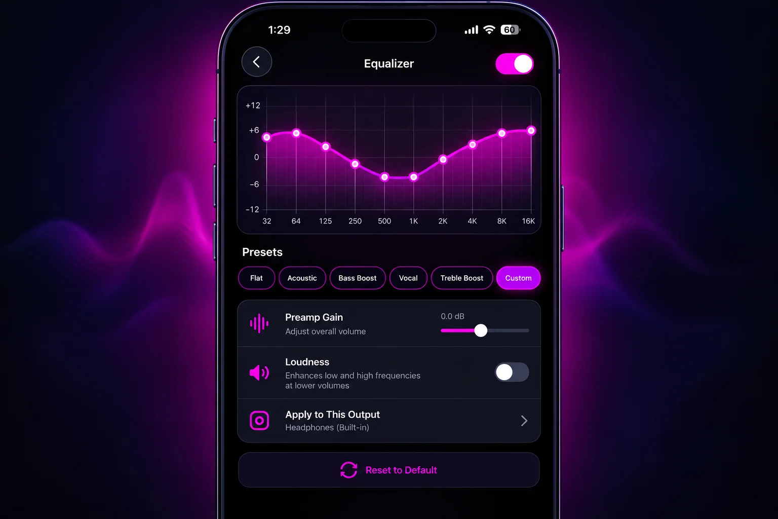 Equalizer concept showing a frequency response graph and adjustable control points