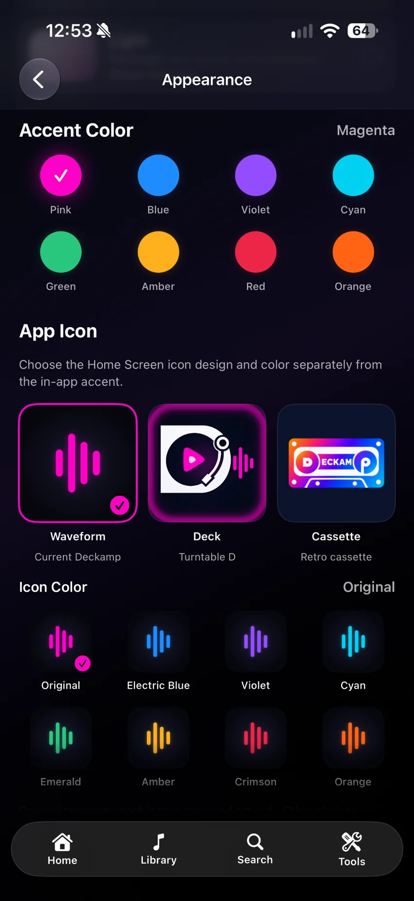 Deckamp Appearance & icons sanitized preview